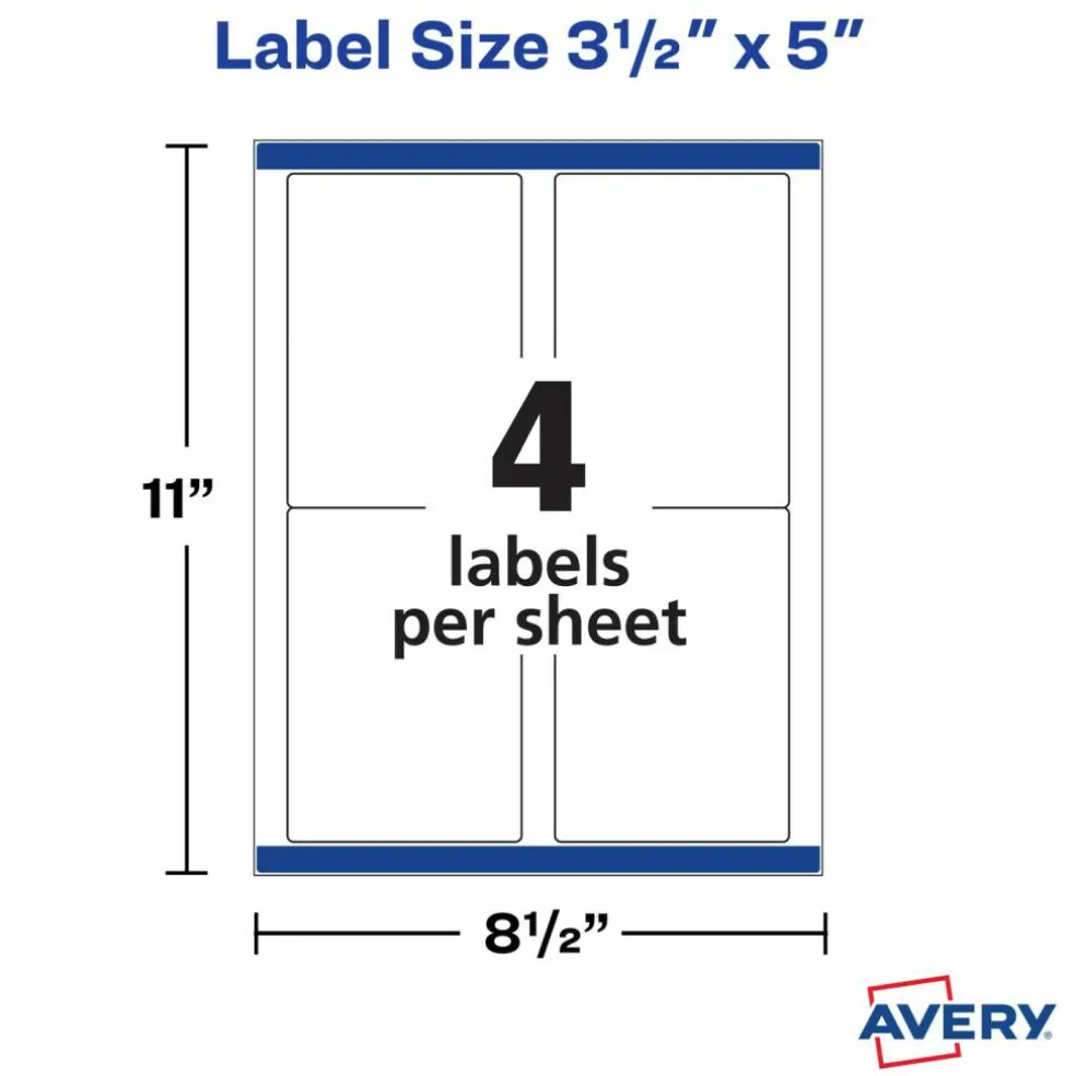 Avery Printable Shipping Labels with Sure Feed, 3-1/2" x 5", White, 400 Blank Mailing Labels for Laser Printers (5168)