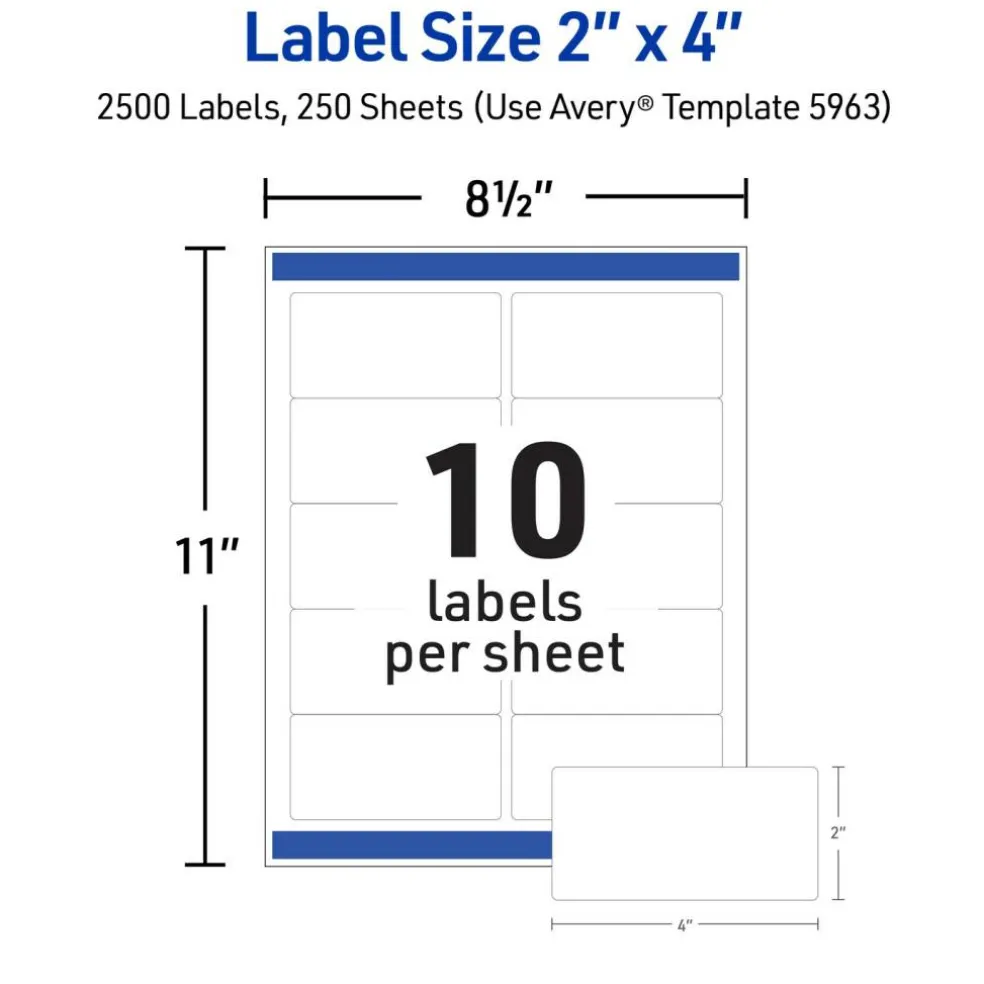 Avery Printable Shipping Labels with Sure Feed, 3.5" x 5", White, 1,000 Blank Mailing Labels (95935)