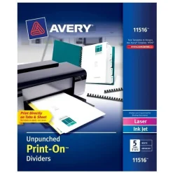 Avery Print-On 11 in. x 8.5 in. 5-Tab Customizable Unpunched Dividers - White (5/Pack)