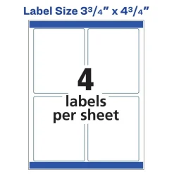Avery® Print-to-the-Edge Printable Shipping Labels, 3.75" x 4.75", Matte White, Sure Feed® Technology, Laser & Inkjet Compatible, 100 Blank Labels, Great for Mailing, Branding, and More (6878)