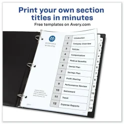 Avery Ready Index 11 in. x 8.5 in. 12-Tab Customizable TOC 1 to 12 Tab Dividers - Black/White (1-Set)