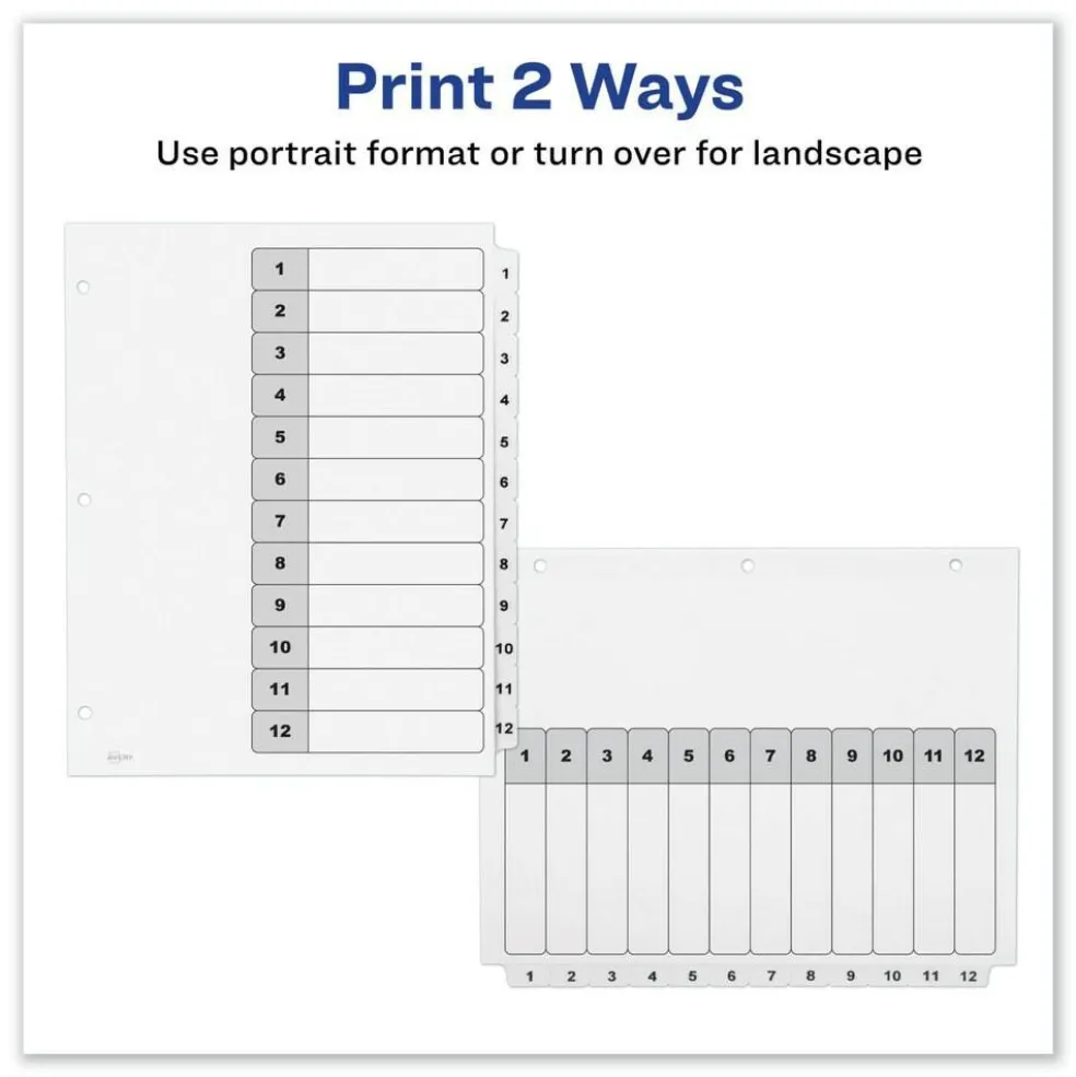 Avery Ready Index 11 in. x 8.5 in. 12-Tab Customizable TOC 1 to 12 Tab Dividers - Black/White (1-Set)