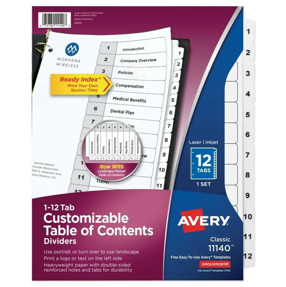 Avery Ready Index 11 in. x 8.5 in. 12-Tab Customizable TOC 1 to 12 Tab Dividers - Black/White (1-Set)