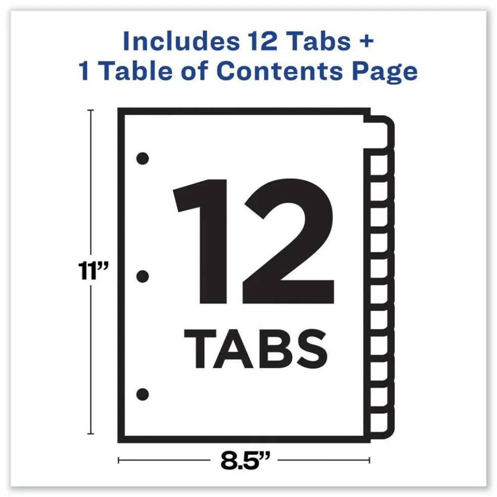 Avery Ready Index 11 in. x 8.5 in. 12-Tab Customizable TOC 1 to 12 Tab Dividers - Black/White (1-Set)