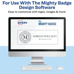 Avery Reusable Magnetic Professional Name Badge System, 1" x 3" Gold Name Tags, 10 Identification Badges, 80 Laser Printable Inserts, Design Software Included (71204)