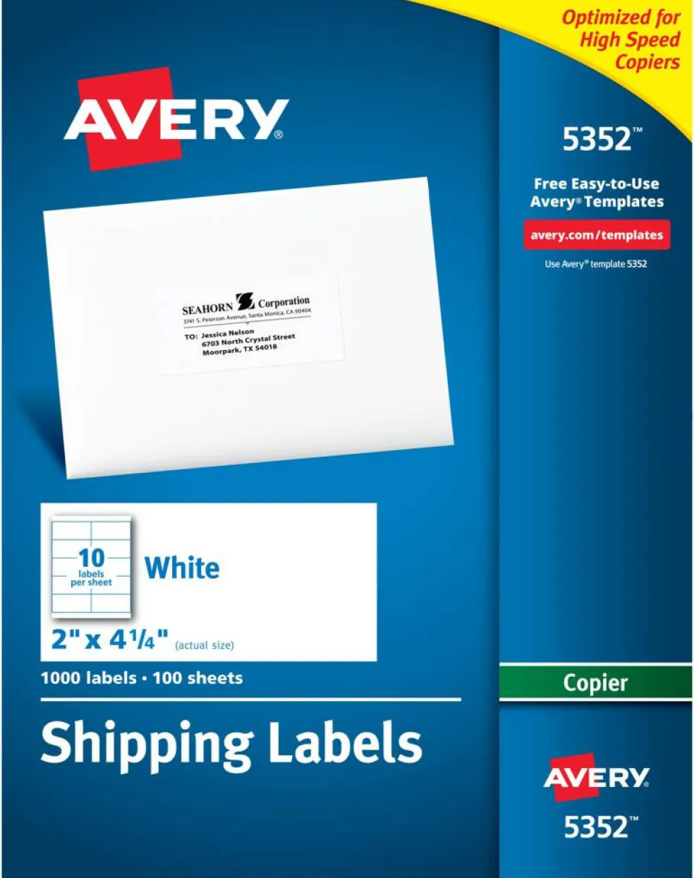 Avery Shipping Labels for Copiers, Permanent Adhesive, 2" x 4-1/4", 1,000 Labels (5352)