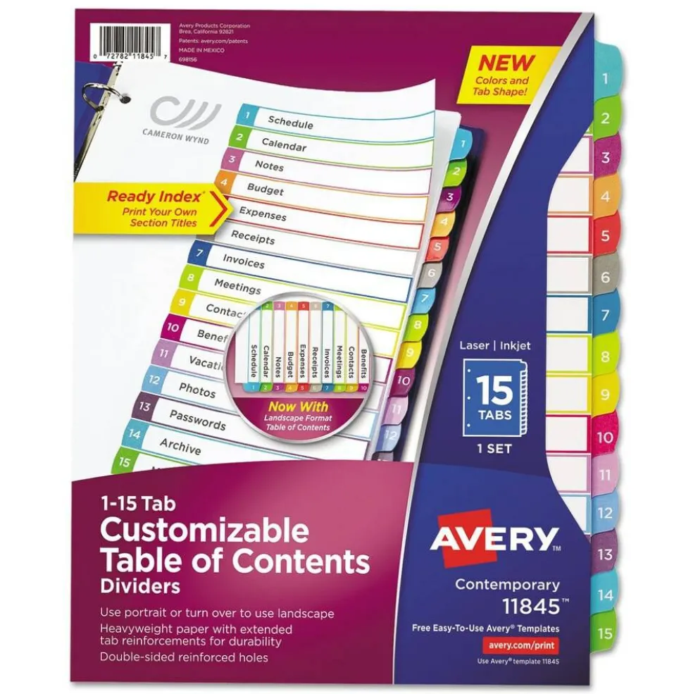 Avery 1 - 15 Tab 11 in. x 8.5 in. Customizable TOC Ready Index Divider Set - Multicolor (1 Set)