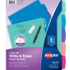 Avery Write & Erase Dividers for 3 Ring Binders, 5 Tabs per Set, Multicolor Big Tabs, Pastels, Binder Dividers Great for Organizing Reports, Projects, and More (16270)