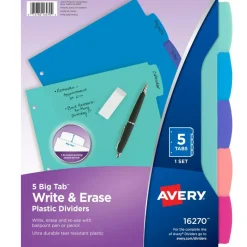 Avery Write & Erase Dividers for 3 Ring Binders, 5 Tabs per Set, Multicolor Big Tabs, Pastels, Binder Dividers Great for Organizing Reports, Projects, and More (16270)