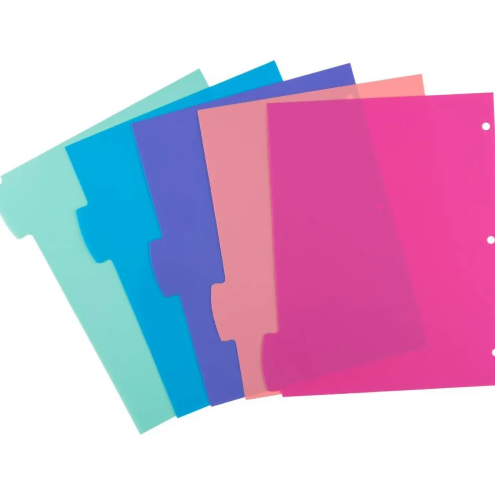 Avery Write & Erase Dividers for 3 Ring Binders, 5 Tabs per Set, Multicolor Big Tabs, Pastels, Binder Dividers Great for Organizing Reports, Projects, and More (16270)