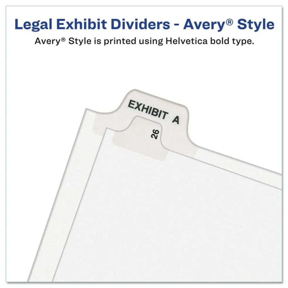 Avery 11 x 8.5 Avery Style Preprinted Legal Exhibit Side 10-Tab Index Dividers - White (25/Pack)
