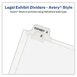 Avery 11 x 8.5 Preprinted Legal Exhibit 70 Side Tab Index Dividers - White (25/Pack)