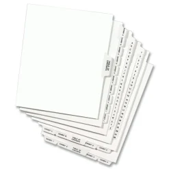 Avery 11 x 8.5 Preprinted Legal Exhibit 70 Side Tab Index Dividers - White (25/Pack)