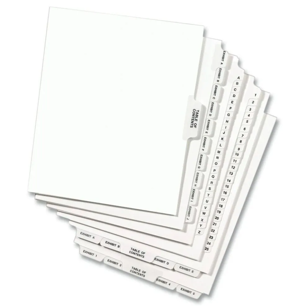 Avery 11 x 8.5 Preprinted Legal Exhibit 70 Side Tab Index Dividers - White (25/Pack)