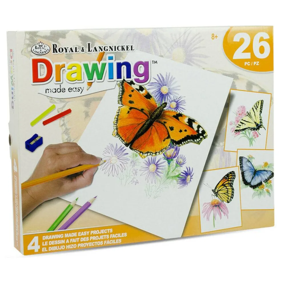 AVS-DME202 | Drawing Made Easy™ 26pc 8" x 10" Butterflies 4 Project Box Set