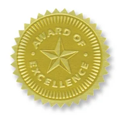 Award of Excellence Gold Foil Embossed Seals, 54 Per Pack, 3 Packs