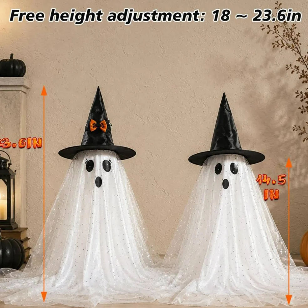AYGXU 2pcs Halloween Decorations Indoor,Ghost Decor with String Lights Remote Control,Halloween Party Decorations,Spooky Ghost Light for Home Table Room Kitchen Office