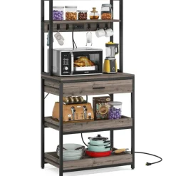 Baker’s Rack with Pull-Out Shelves and Drawer for Kitchen Storage