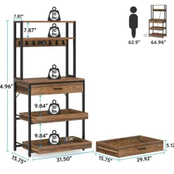 Baker’s Rack with Pull-Out Shelves and Drawer for Kitchen Storage