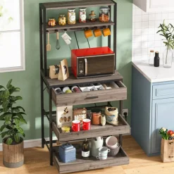 Baker’s Rack with Pull-Out Shelves and Drawer for Kitchen Storage