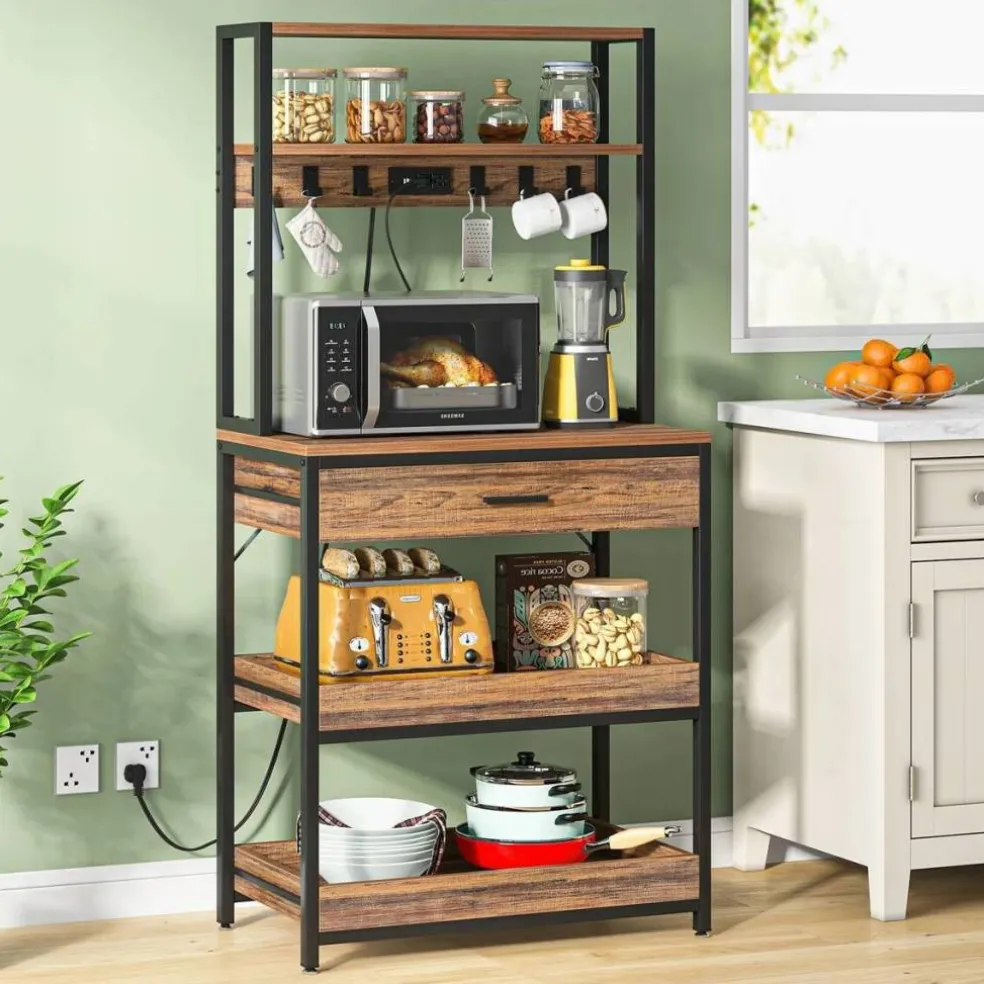 Baker’s Rack with Pull-Out Shelves and Drawer for Kitchen Storage