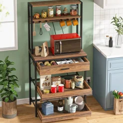 Baker’s Rack with Pull-Out Shelves and Drawer for Kitchen Storage
