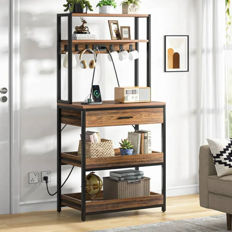 Baker’s Rack with Pull-Out Shelves and Drawer for Kitchen Storage