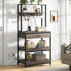 Baker’s Rack with Pull-Out Shelves and Drawer for Kitchen Storage