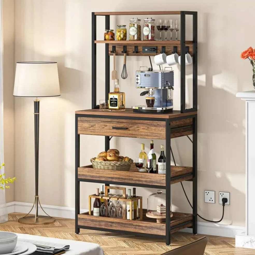 Baker’s Rack with Pull-Out Shelves and Drawer for Kitchen Storage