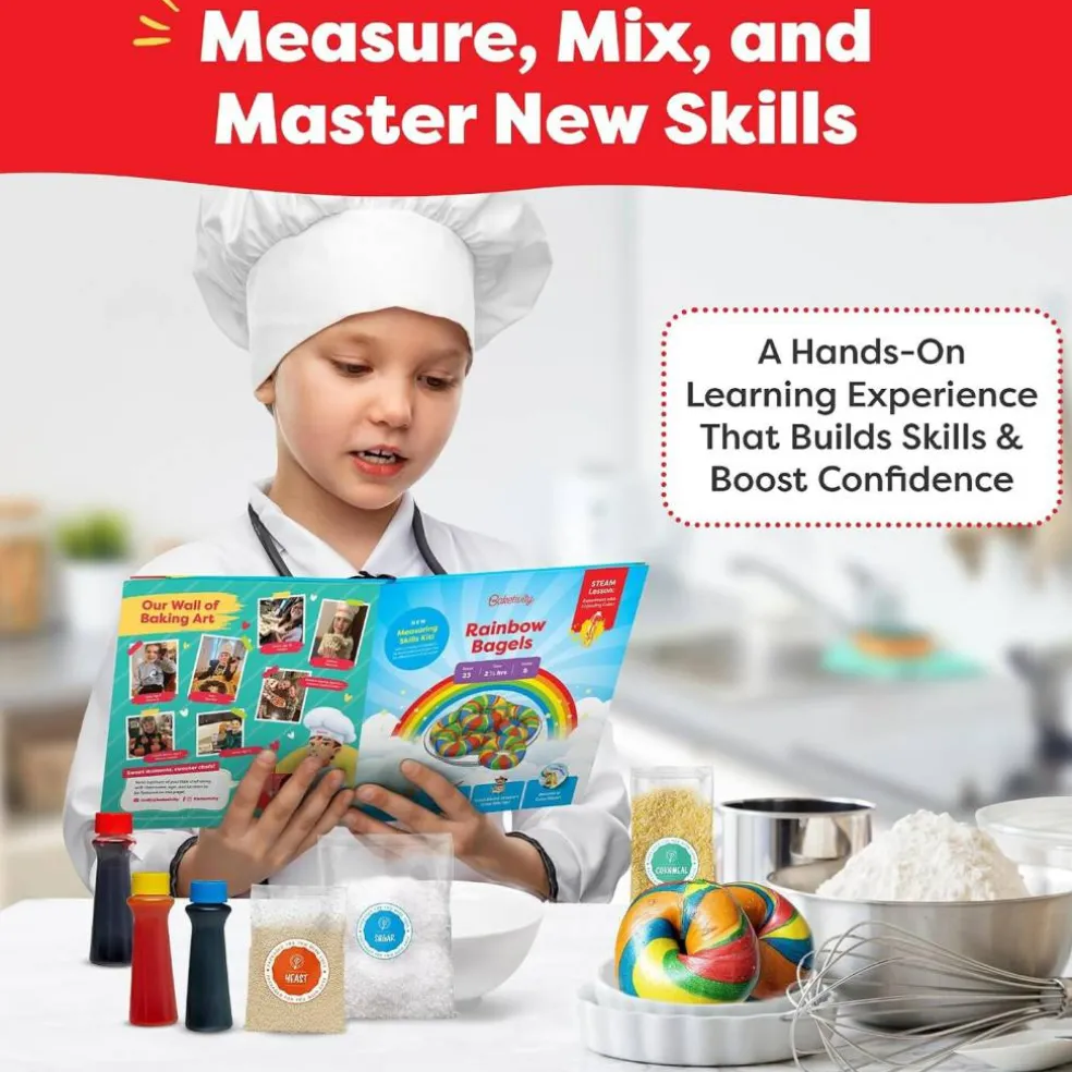Baketivity Rainbow Bagel Kids Baking Kit - Pre-Measured Ingredients, Video Guide, STEM Learning Activity, Baking Kit for Kids Ages 6-12+