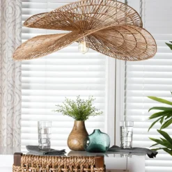 bali & pari Theanna Woven Jute Pendant Lampshade – Handwoven Boho Floral Light Accessory, Natural Wicker Ceiling Shade