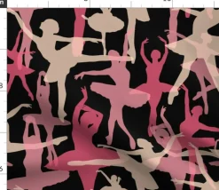 Ballerina Black Background Ballet Dance Dancer Girl Costume Sport Athletic Abstract Nursery Decor Custom Printed Fabric by Spoonflower Various Fabrics by the Yard or Fat Quarter