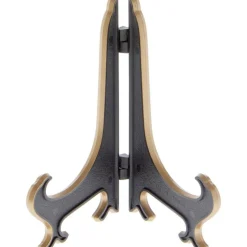 Bard's Hinged Black and Gold Plastic Plate Stand, 5" H x 4" W x 3.5" D (For 5" - 7.5" Plates)