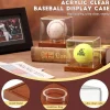Baseball Display Case - Clear Cube Baseball Holder with Wooden Base, Autograph Stand Box for Single Ball, Acacia Wood, Brown, 1 Pack