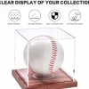 Baseball Display Case, No Assembly Required Clear Cube Tennis Ball Holder with Solid Wooden Base, Autograph Baseball Stand Box for Single Ball (1 Pack)