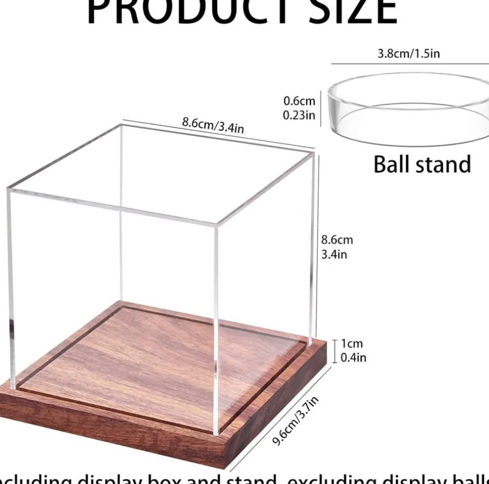Baseball Display Case, No Assembly Required Clear Cube Tennis Ball Holder with Solid Wooden Base, Autograph Baseball Stand Box for Single Ball (1 Pack)