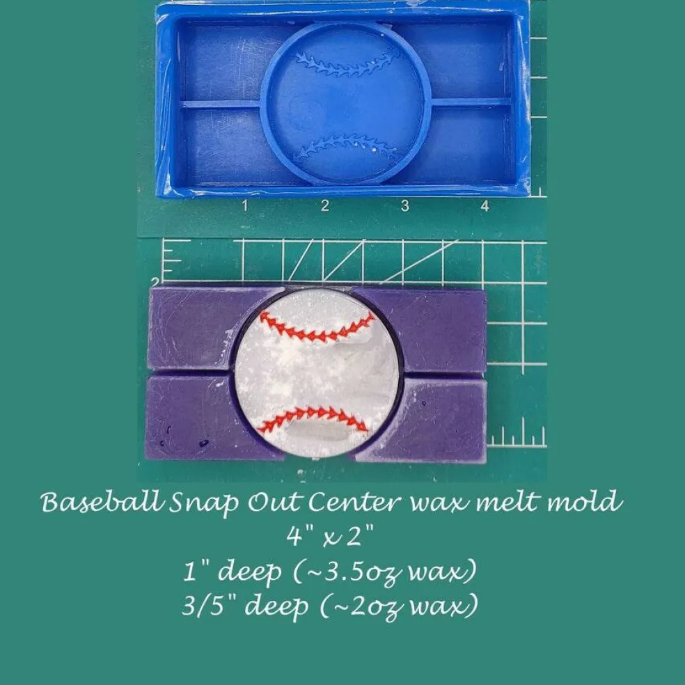 Baseball Snap Out Center Wax Melt Snap Bar Silicone Mold