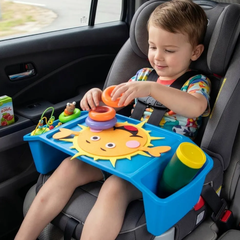 Basicwise Activity Desk Table with Built-In Cup Holder and Storage Compartments, Multipurpose Lap Tray for Home Learning, Art Activities, Snack Time, Reading, and Floor-Based Tasks with Raised-Leg Design
