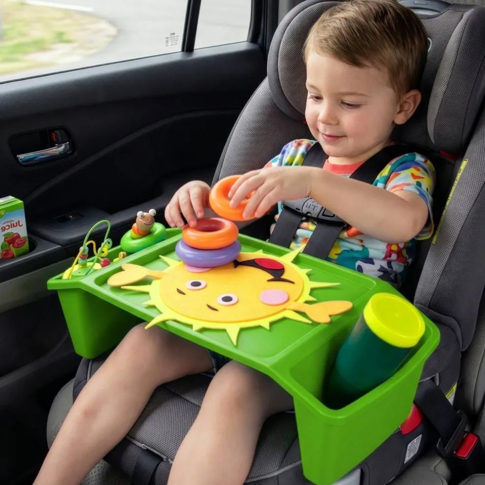 Basicwise Activity Desk Table with Built-In Cup Holder and Storage Compartments, Multipurpose Lap Tray for Home Learning, Art Activities, Snack Time, Reading, and Floor-Based Tasks with Raised-Leg Design