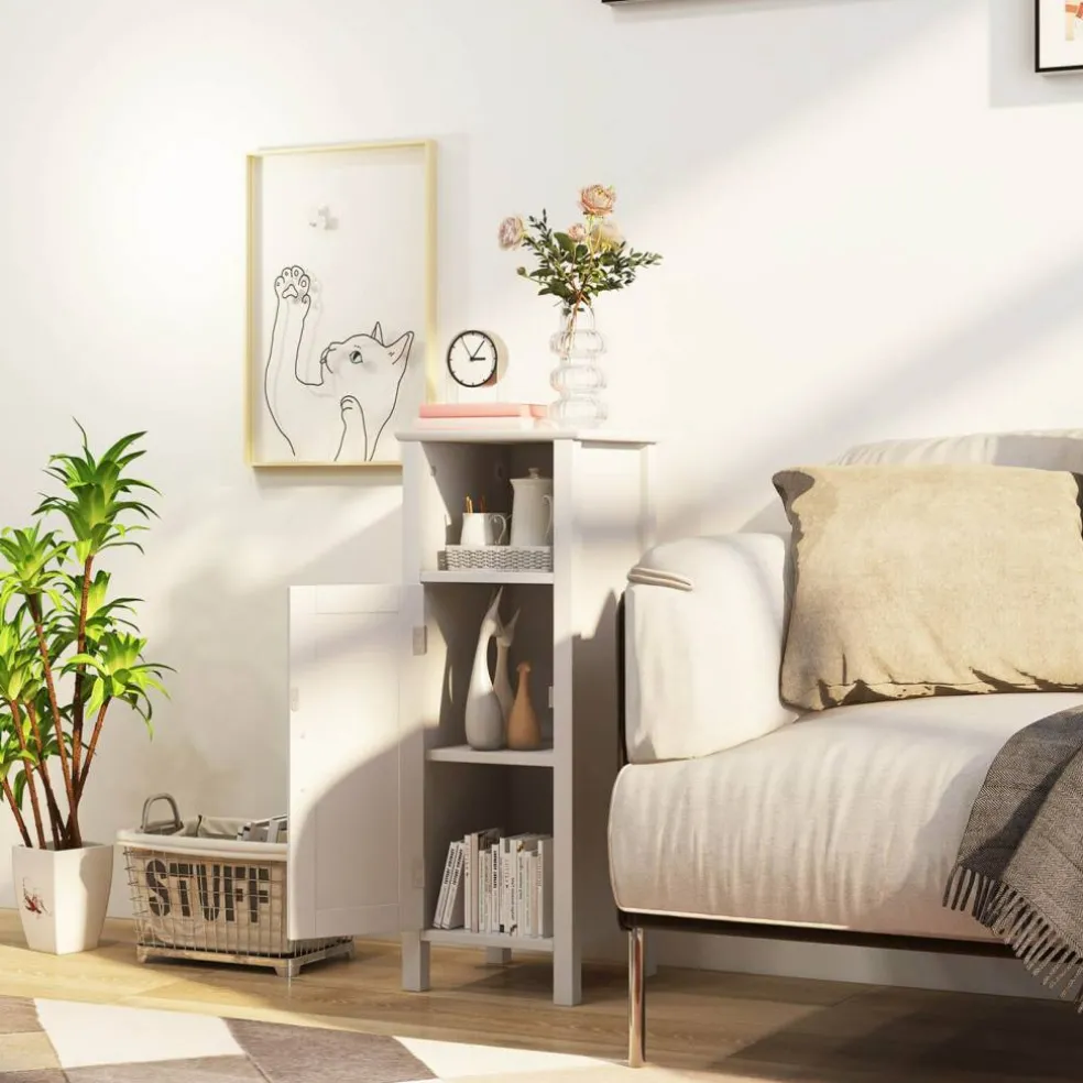 Bathroom Adjustable Shelf Floor Storage Cabinet with Door