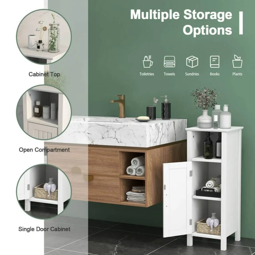 Bathroom Adjustable Shelf Floor Storage Cabinet with Door