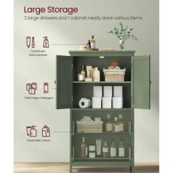Bathroom Storage Cabinet Floor Standing 2 Drawer Organizer MDF Adjustable Shelf Anti Tip Unit for Towels Cosmetics