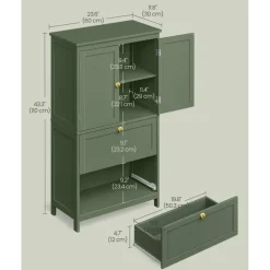 Bathroom Storage Cabinet Floor Standing 2 Drawer Organizer MDF Adjustable Shelf Anti Tip Unit for Towels Cosmetics