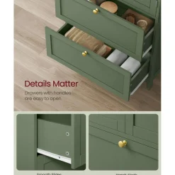 Bathroom Storage Cabinet Floor Standing 2 Drawer Organizer MDF Adjustable Shelf Anti Tip Unit for Towels Cosmetics