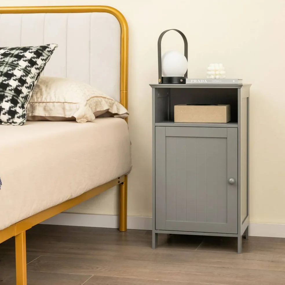 Bathroom Storage Cabinet, Freestanding Floor Cabinet with Adjustable Shelf, Open Cube and Hidden Door, MDF Organizer