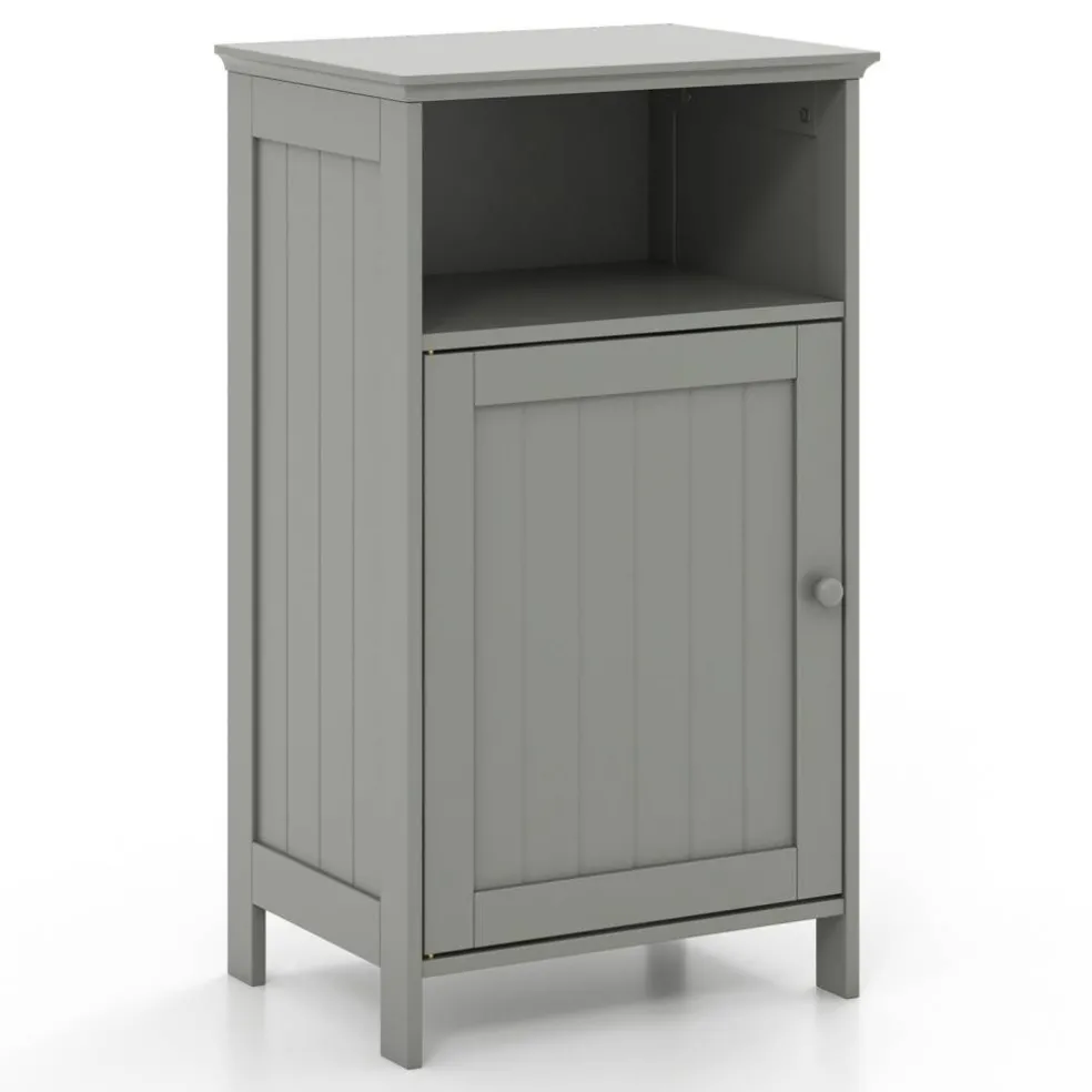 Bathroom Storage Cabinet, Freestanding Floor Cabinet with Adjustable Shelf, Open Cube and Hidden Door, MDF Organizer