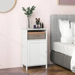 Bathroom Storage Cabinet, Freestanding Floor Cabinet with Adjustable Shelf, Open Cube and Hidden Door, MDF Organizer