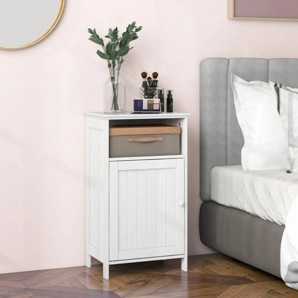 Bathroom Storage Cabinet, Freestanding Floor Cabinet with Adjustable Shelf, Open Cube and Hidden Door, MDF Organizer