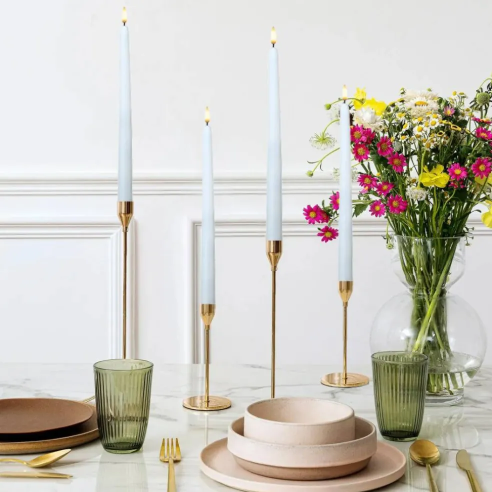 Battery-Operated 3D Wick Flame Taper Candles with Remote Control - Set of 4