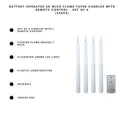 Battery-Operated 3D Wick Flame Taper Candles with Remote Control - Set of 4